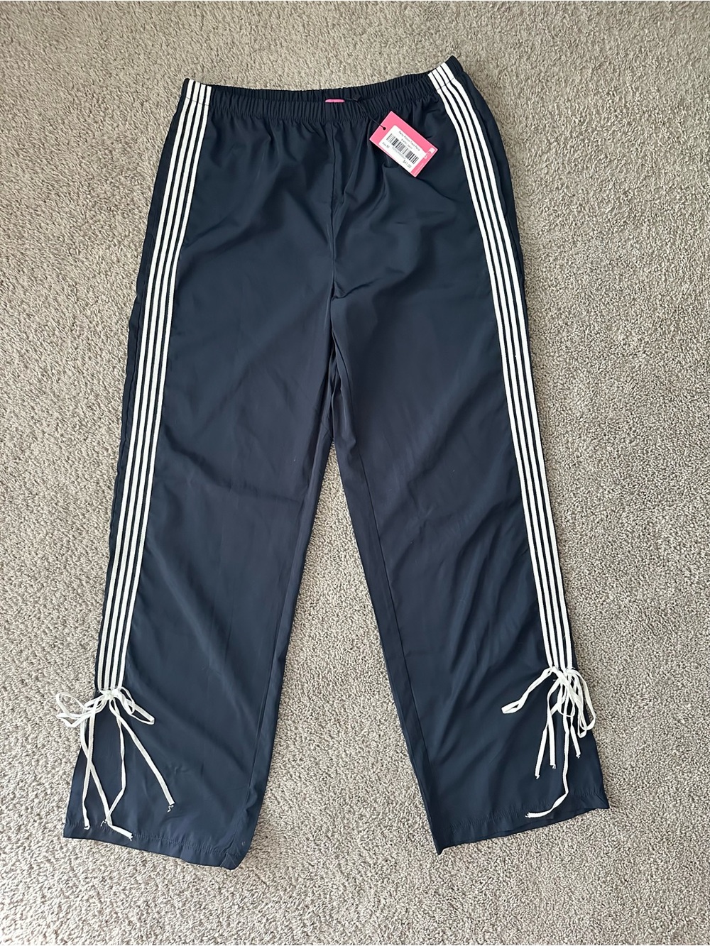 Edikted Remy Bow Ribbon Track Pants in Navy Size Medium